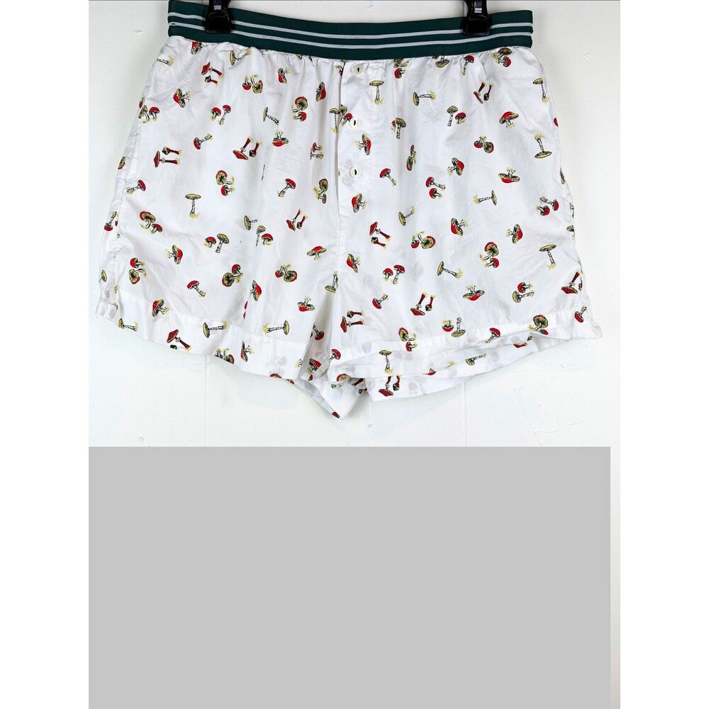 Anthropologie Womens Med Sleep Shorts Boxers White Green Mushroom Elastic Waist